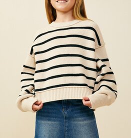 509 Broadway Girls Puff Sleeve Stripe Sweater