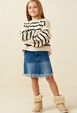 509 Broadway Girls Puff Sleeve Stripe Sweater