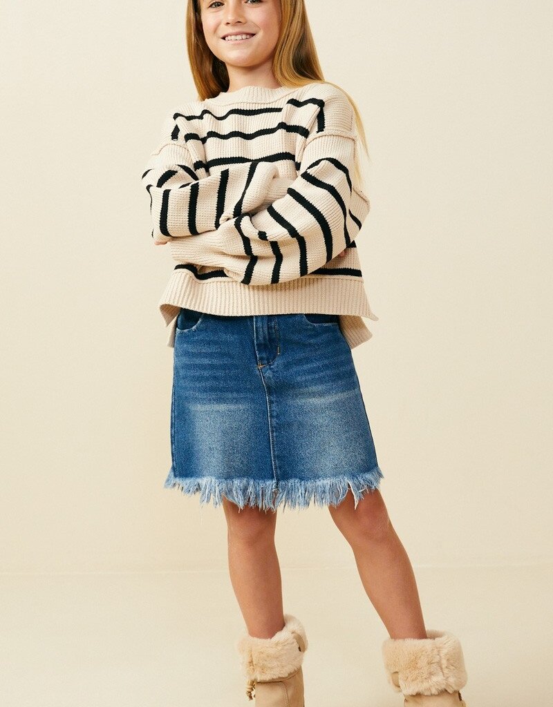509 Broadway Girls Puff Sleeve Stripe Sweater