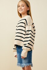 509 Broadway Girls Puff Sleeve Stripe Sweater