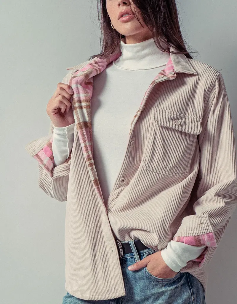 509 Broadway Plaid Flannel Lined Corduroy Shacket