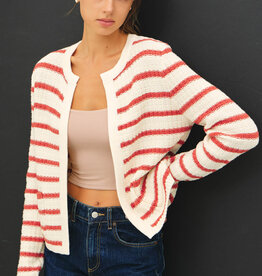 509 Broadway Chunky Knit Striped Open Cardigan