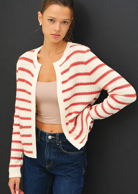 509 Broadway Chunky Knit Striped Open Cardigan