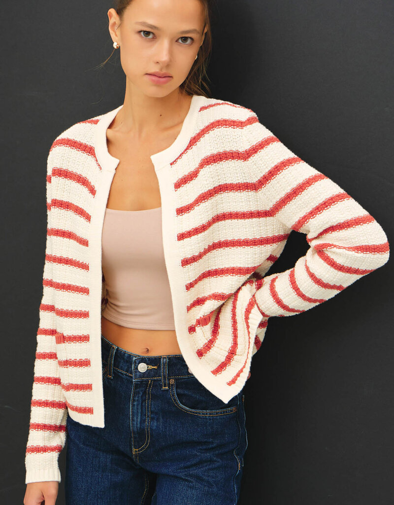 509 Broadway Chunky Knit Striped Open Cardigan
