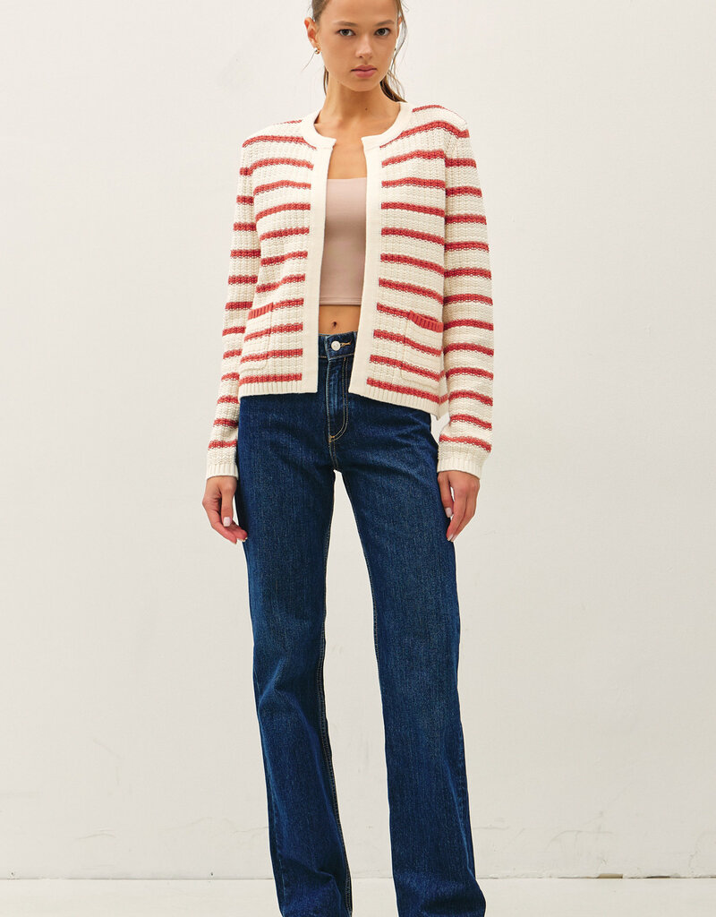 509 Broadway Chunky Knit Striped Open Cardigan