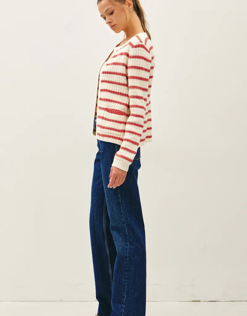 509 Broadway Chunky Knit Striped Open Cardigan