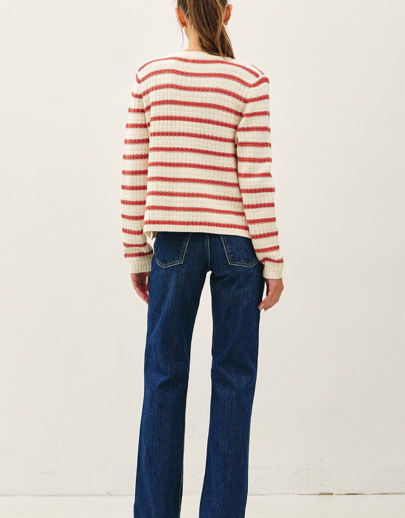 509 Broadway Chunky Knit Striped Open Cardigan