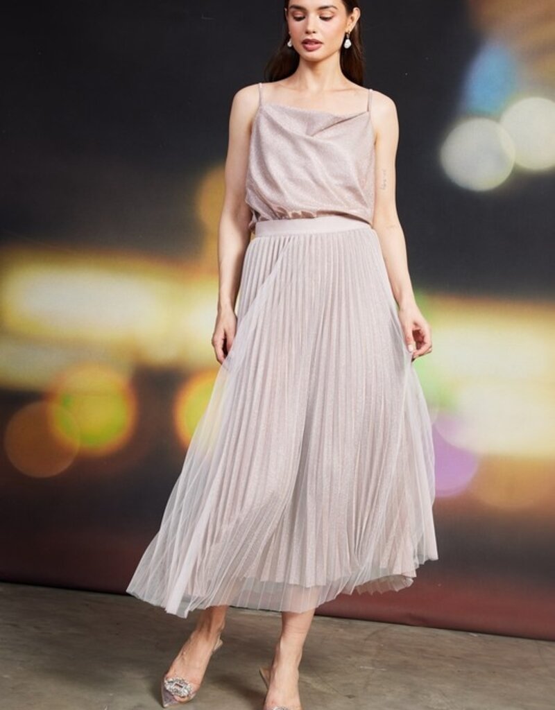 509 Broadway Lurex Pleated Mini Skirt