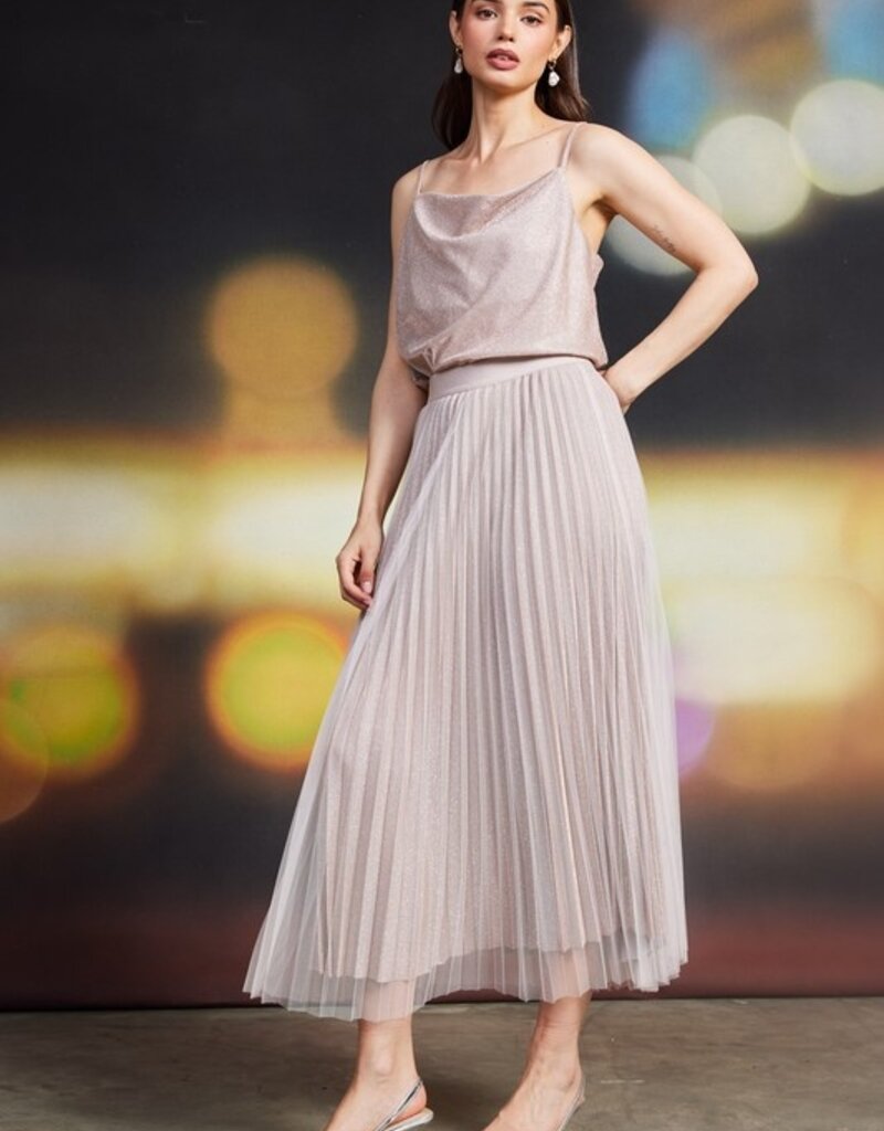 509 Broadway Lurex Pleated Mini Skirt