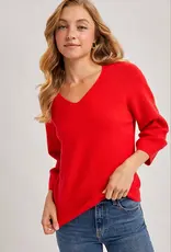 509 Broadway V-Neck 3/4 Sleeve Knit Sweater