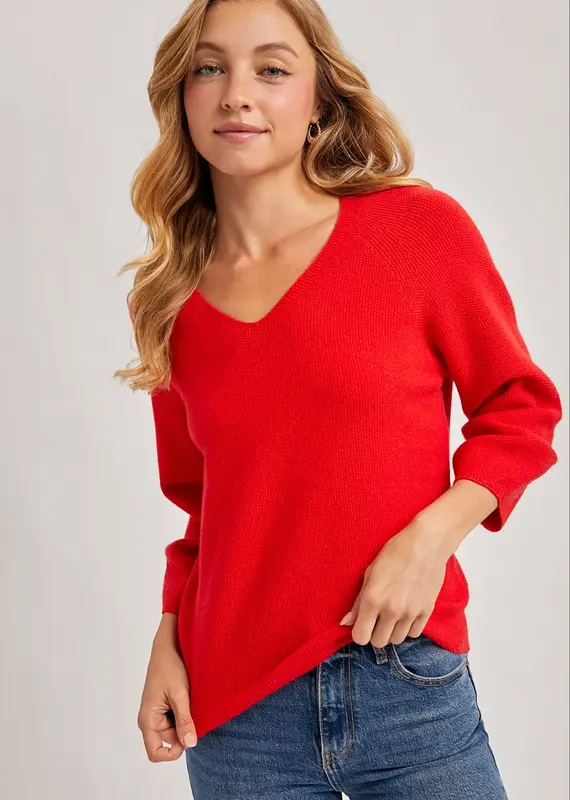 509 Broadway V-Neck 3/4 Sleeve Knit Sweater