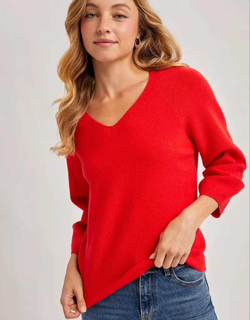 509 Broadway V-Neck 3/4 Sleeve Knit Sweater