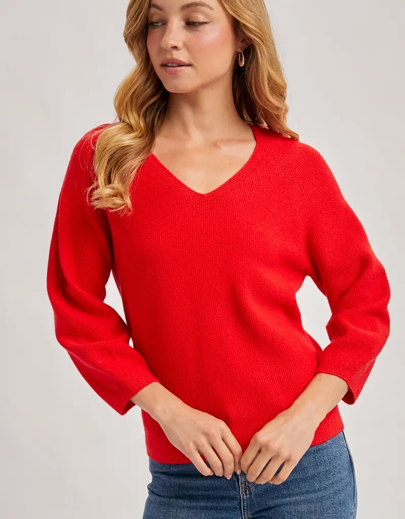 509 Broadway V-Neck 3/4 Sleeve Knit Sweater
