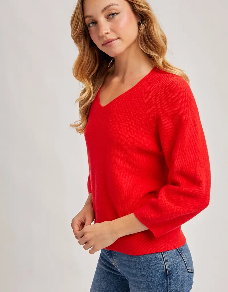 509 Broadway V-Neck 3/4 Sleeve Knit Sweater