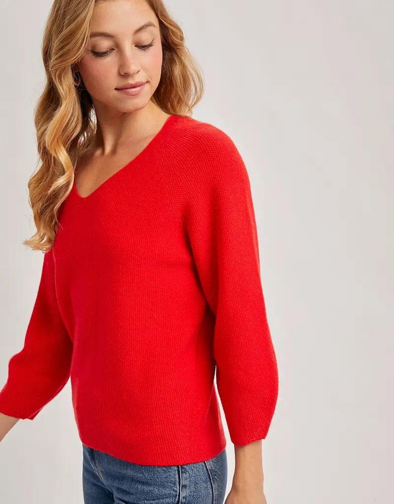 509 Broadway V-Neck 3/4 Sleeve Knit Sweater