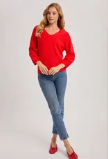 509 Broadway V-Neck 3/4 Sleeve Knit Sweater