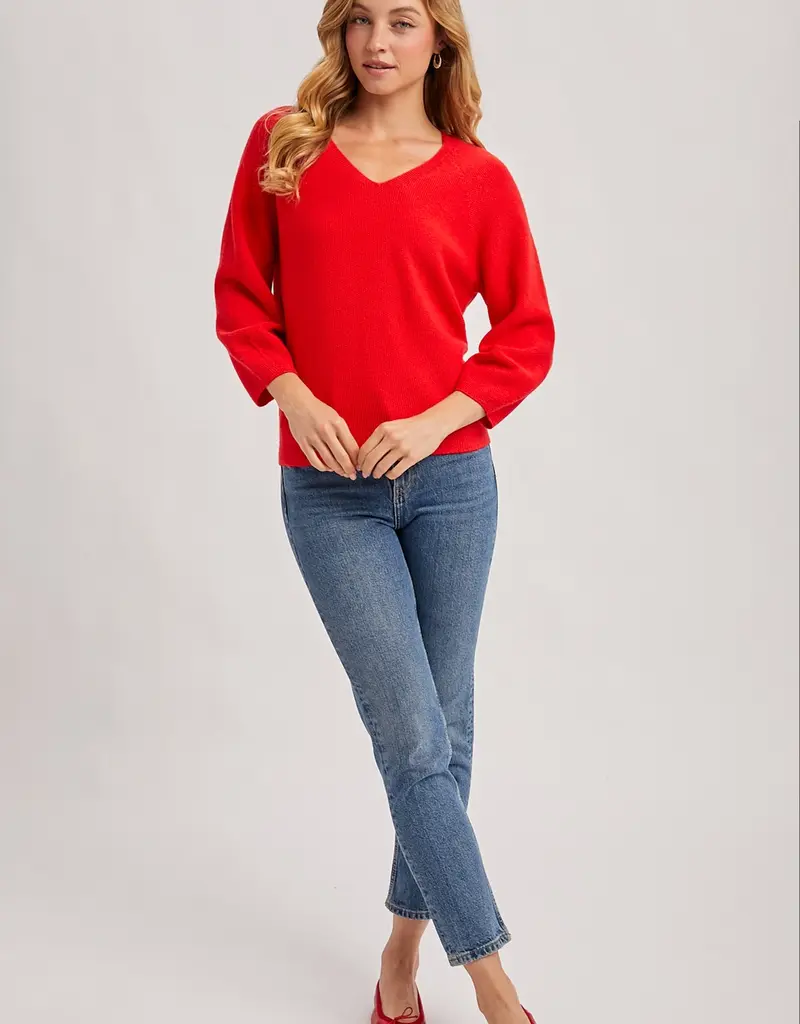 509 Broadway V-Neck 3/4 Sleeve Knit Sweater
