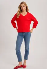 509 Broadway V-Neck 3/4 Sleeve Knit Sweater