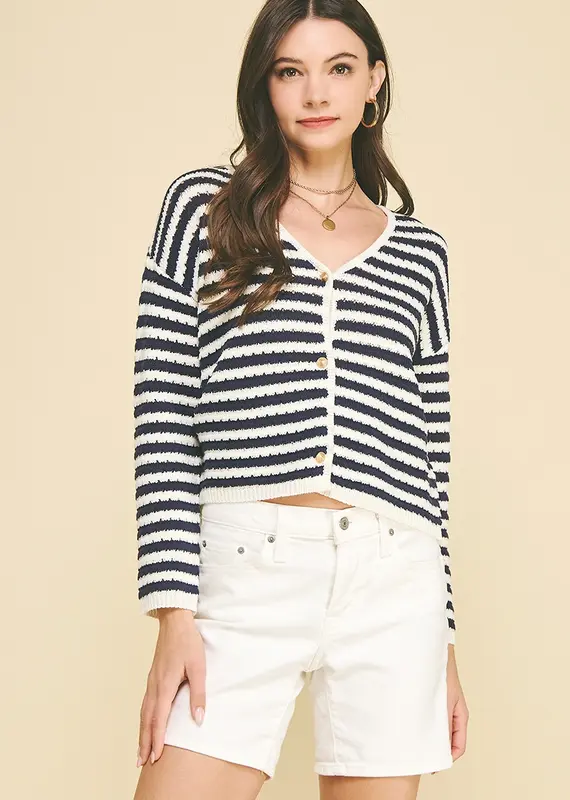 509 Broadway Stripe Button Down Cardigan