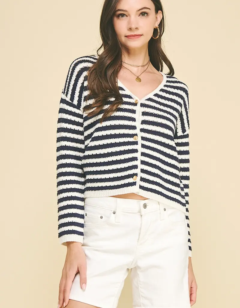 509 Broadway Stripe Button Down Cardigan