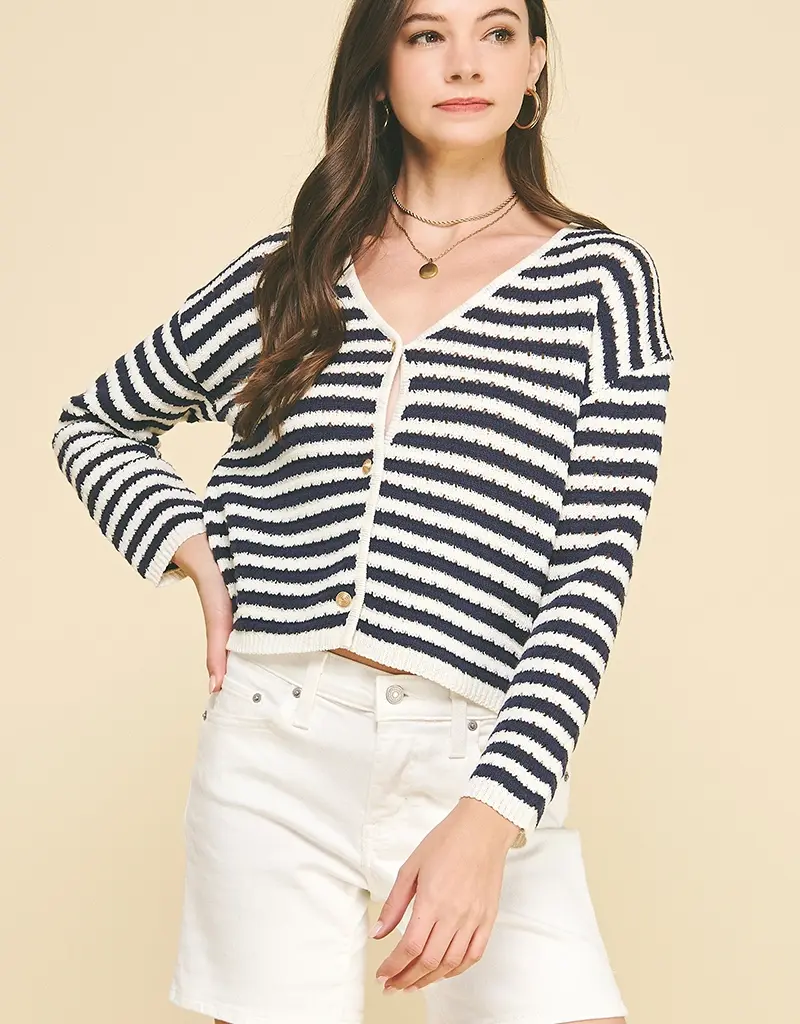 509 Broadway Stripe Button Down Cardigan