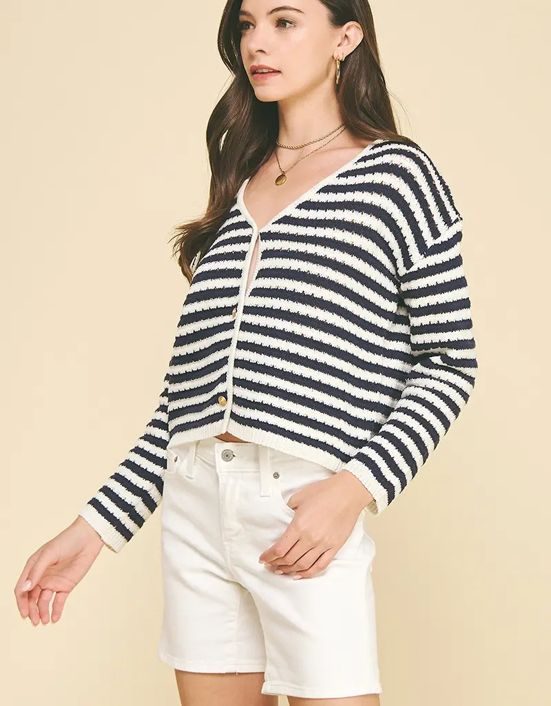 509 Broadway Stripe Button Down Cardigan