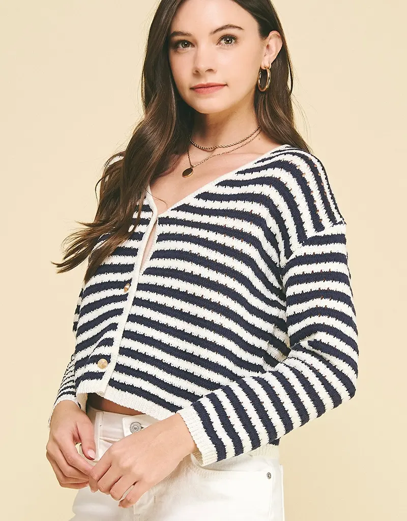 509 Broadway Stripe Button Down Cardigan