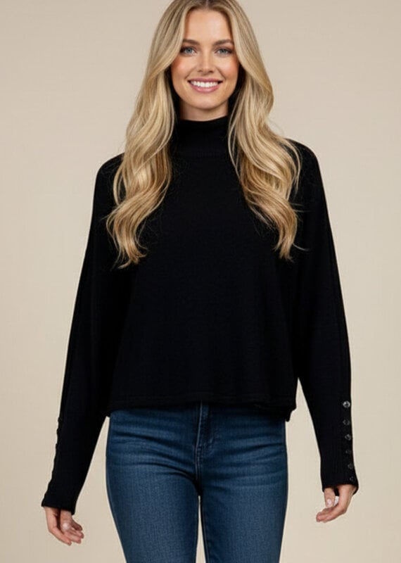509 Broadway Button Detailed Sleeve Knit Sweater