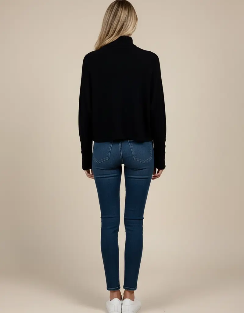 509 Broadway Button Detailed Sleeve Knit Sweater