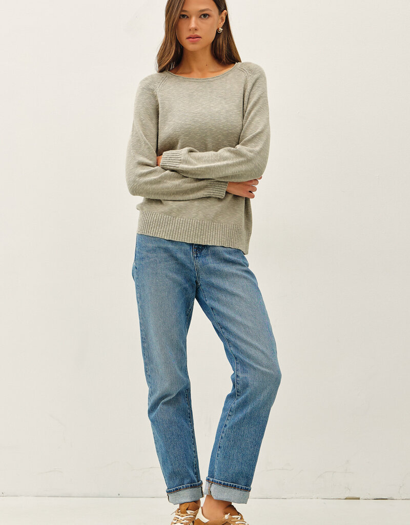 509 Broadway Raglan Sleeve Slub Pullover Sweater