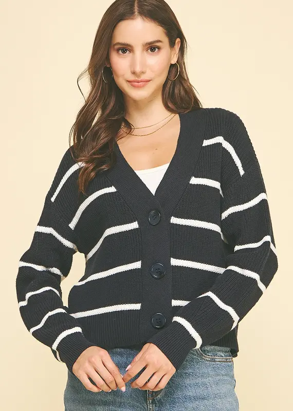 509 Broadway Striped Button Down Cardigan