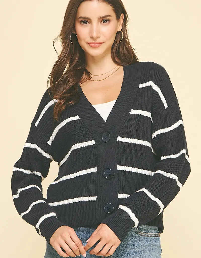509 Broadway Striped Button Down Cardigan