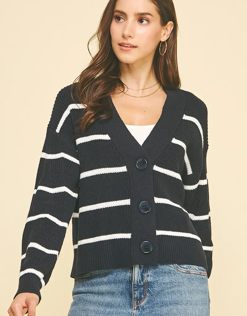 509 Broadway Striped Button Down Cardigan