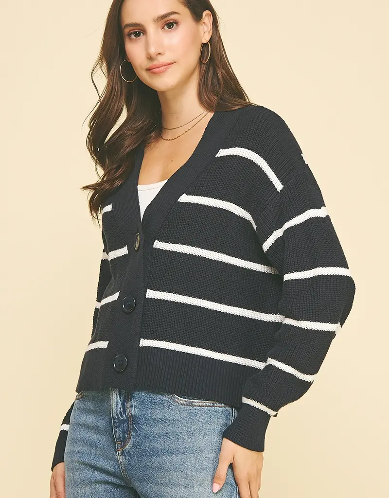 509 Broadway Striped Button Down Cardigan
