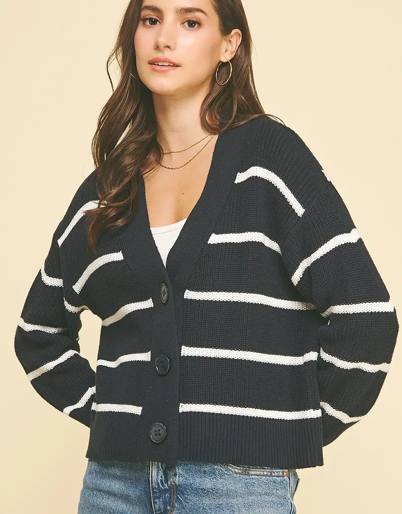 509 Broadway Striped Button Down Cardigan