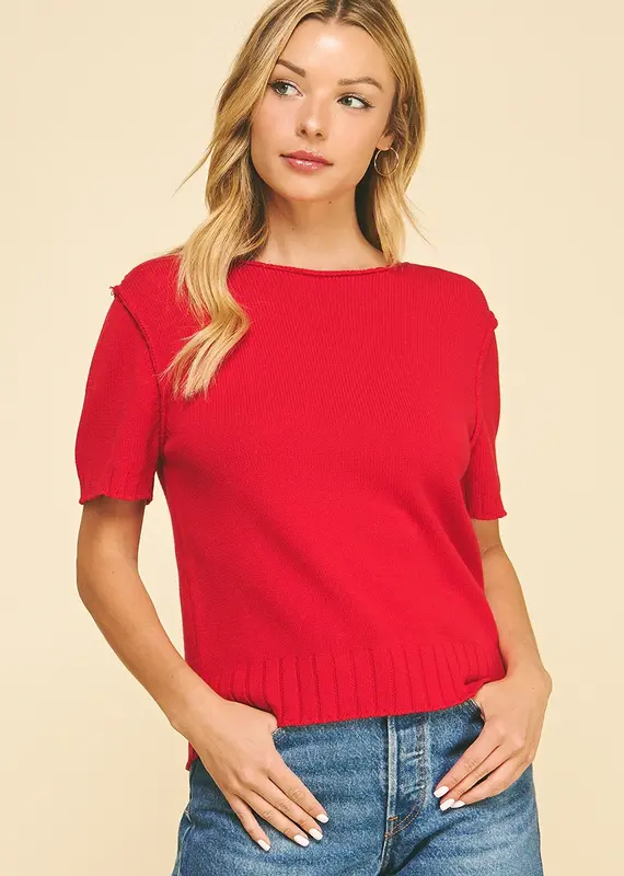 509 Broadway Raw Edge Detailed Knit Sweater