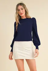 509 Broadway Plets Detail Puff Sleeve Top