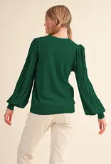 509 Broadway Plets Detail Puff Sleeve Top