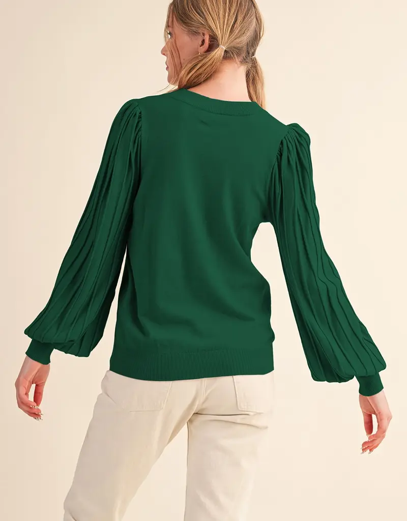 509 Broadway Plets Detail Puff Sleeve Top