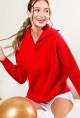 509 Broadway Collared Half Zip-Up Long-Sleeve Knitted Sweater Top