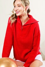 509 Broadway Collared Half Zip-Up Long-Sleeve Knitted Sweater Top