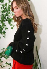 509 Broadway Heart Shaped Jeweled Button Detail Knitted Sweater