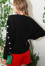 509 Broadway Heart Shaped Jeweled Button Detail Knitted Sweater