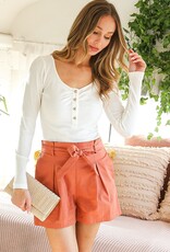 509 Broadway Scoop Neck Gold Button Cotton Cotton Rib Knit Top