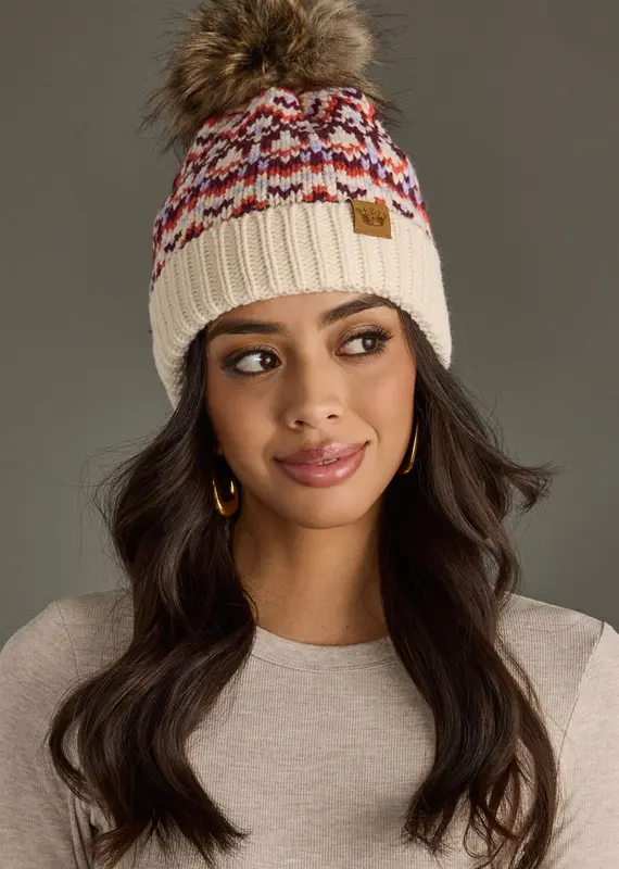 509 Broadway Patterned Pom Pom Hat