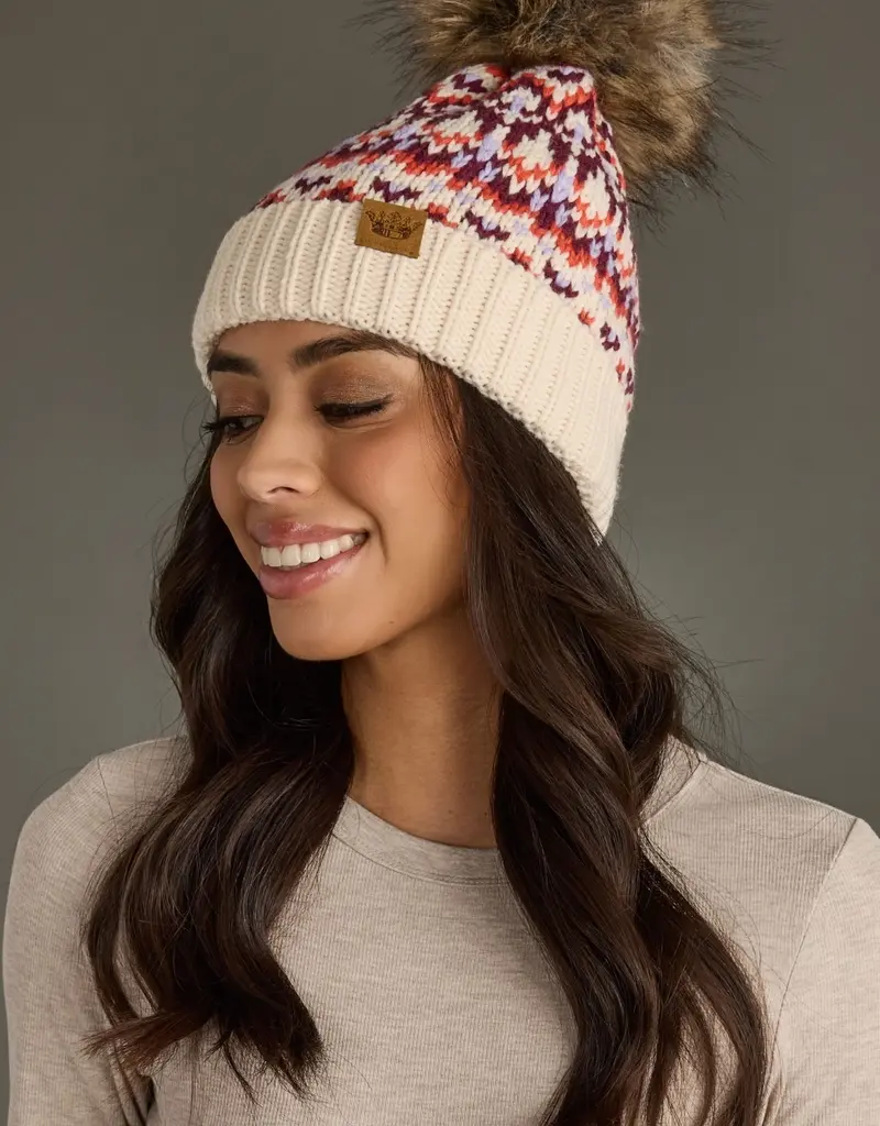 509 Broadway Patterned Pom Pom Hat