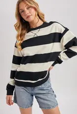 509 Broadway Striped Boxy Crew Neck Knit Sweatshirt