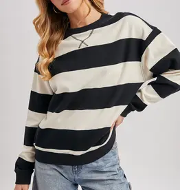 509 Broadway Striped Boxy Crew Neck Knit Sweatshirt