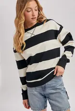 509 Broadway Striped Boxy Crew Neck Knit Sweatshirt