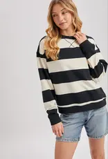 509 Broadway Striped Boxy Crew Neck Knit Sweatshirt